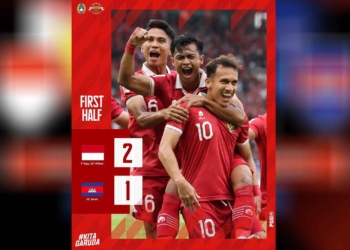LIVE SKOR! Piala AFF 2022, Indonesia Unggul Sementara 2-1 Atas Kamboja, Babak Pertama Selesai
