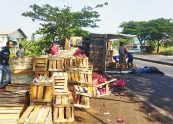 Kecelakaan di Cirebon, Sopir Ngantuk, Truk Pengangkut Buah Naga Terbalik