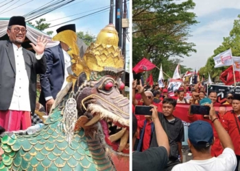 Pilbup Cirebon, Massa Paslon Beriman, Imron-Agus Kurniawan Budiman Long March Iring Pendaftaran ke KPU